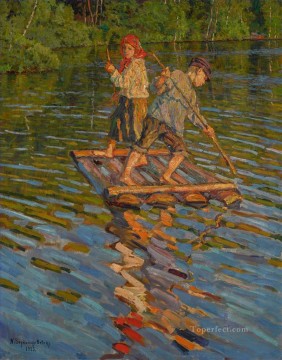 Impresionismo Painting - NIÑOS EN UNA BALSA Nikolay Bogdanov Belsky niños impresionismo infantil